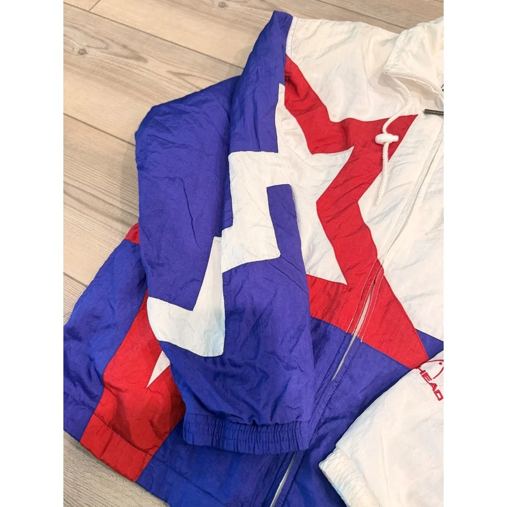Vintage Head Windbreaker Jacket Red White Blue Star Colorblock Mens Large 90s